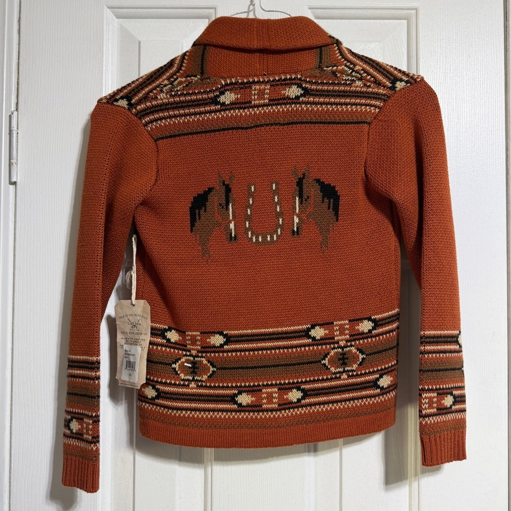 NWT Cotton Rye Vintage Horse Kids rust orange boy girl sweater cardigan XS 4 - Picture 3 of 7